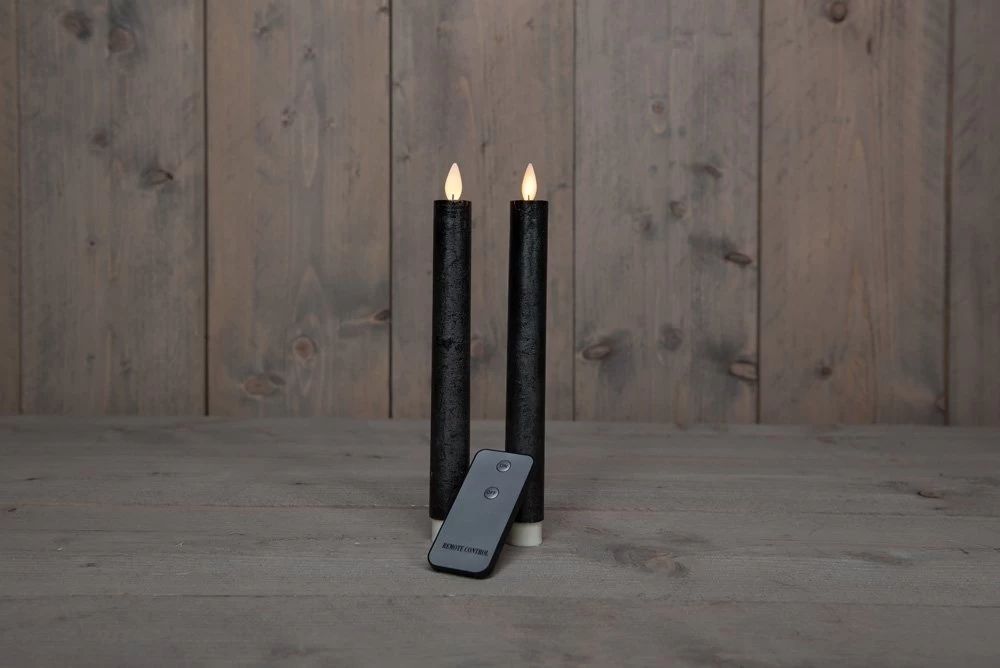 Anna’s Collection 2st. LED Rustiek Wax Diner Kaars Antraciet H23 Cm 5 Anna’s Collection 2st. LED Rustiek Wax Diner Kaars Antraciet H23 Cm - Afbeelding 3