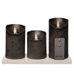 Anna’s Collection 3st. LED Rustiek Wax Stompkaars Antraciet - Ø 7,5 X H 10/12,5/15 Cm
