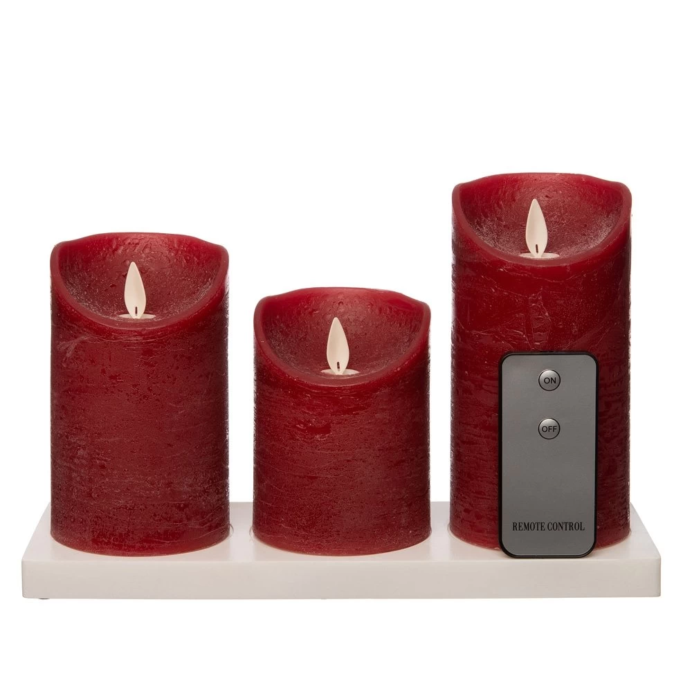 Anna’s Collection 3st. LED Rustiek Wax Stompkaars Bordeaux - Ø 7,5 X H 10/12,5/15 Cm 3 Anna’s Collection 3st. LED Rustiek Wax Stompkaars Bordeaux - Ø 7,5 X H 10/12,5/15 Cm