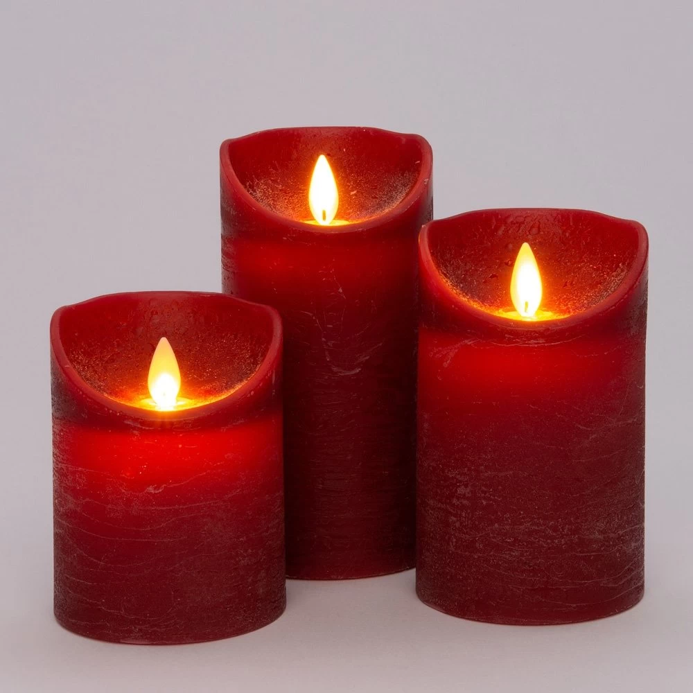 Anna’s Collection 3st. LED Rustiek Wax Stompkaars Bordeaux - Ø 7,5 X H 10/12,5/15 Cm 4 Anna’s Collection 3st. LED Rustiek Wax Stompkaars Bordeaux - Ø 7,5 X H 10/12,5/15 Cm - Afbeelding 2