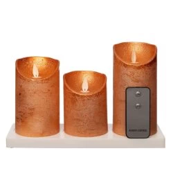 Anna’s Collection 3st. LED Rustiek Wax Stompkaars Koper - Ø 7,5 X H 10/12,5/15 Cm