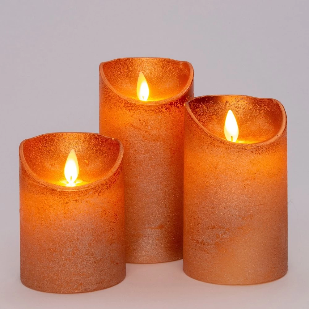 Anna’s Collection 3st. LED Rustiek Wax Stompkaars Koper - Ø 7,5 X H 10/12,5/15 Cm 4 Anna’s Collection 3st. LED Rustiek Wax Stompkaars Koper - Ø 7,5 X H 10/12,5/15 Cm - Afbeelding 2