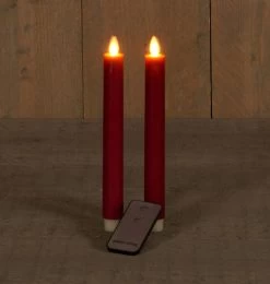 Anna’s Collection 2st. LED Rustiek Wax Diner Kaars Bordeaux H23 Cm