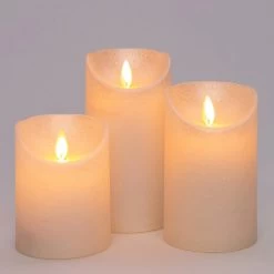 Anna’s Collection 3st. LED Rustiek Wax Stompkaars Parel - Ø 7,5 X H 10/12,5/15 Cm