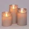 Anna’s Collection 3st. LED Rustiek Wax Stompkaars Zilver - Ø 7,5 X H 10/12,5/15 Cm