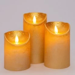 Anna’s Collection 3st. LED Rustiek Wax Stompkaars Goud - Ø 7,5 X H 10/12,5/15 Cm