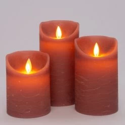 Anna’s Collection 3st. LED Rustiek Wax Stompkaars Antiek Roze - Ø 7,5 X H 10/12,5/15 Cm