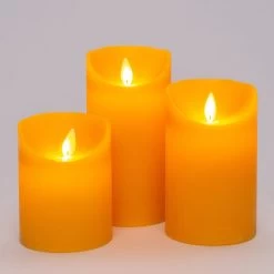 Anna’s Collection 3st. LED Rustiek Wax Stompkaars Oker - Ø 7,5 X H 10/12,5/15 Cm