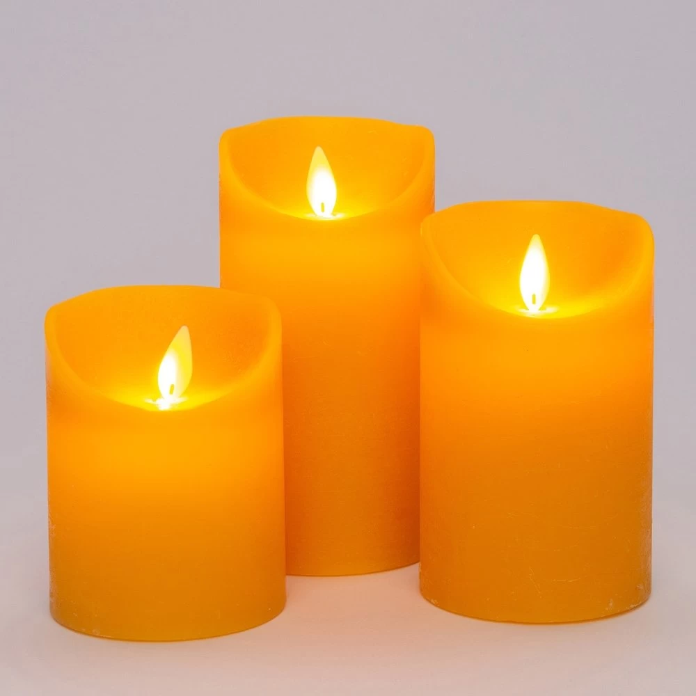 Anna’s Collection 3st. LED Rustiek Wax Stompkaars Oker - Ø 7,5 X H 10/12,5/15 Cm 3 Anna’s Collection 3st. LED Rustiek Wax Stompkaars Oker - Ø 7,5 X H 10/12,5/15 Cm